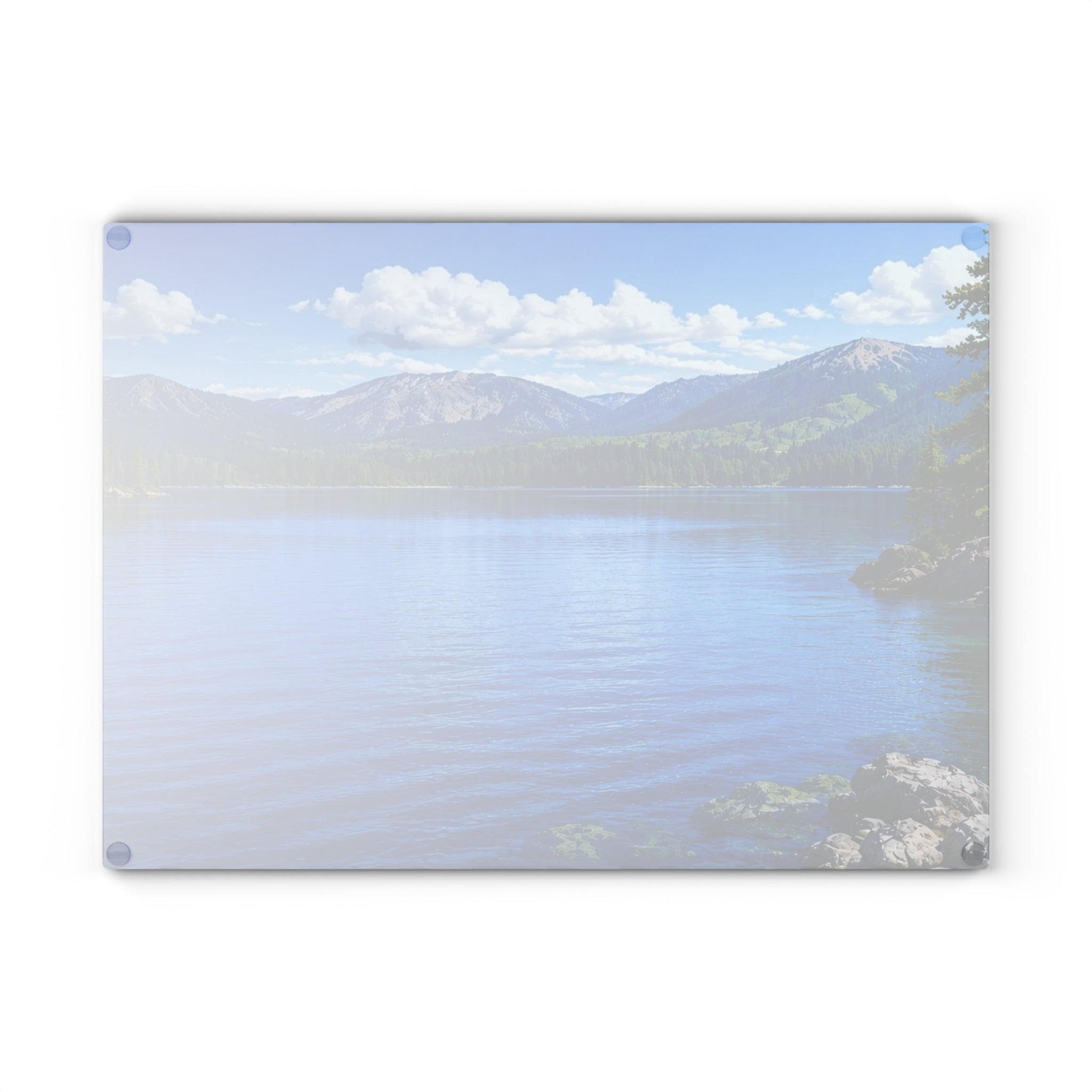 Scenic Mountain Lake Glass Cutting Board – Blue Nature Kitchen Décor