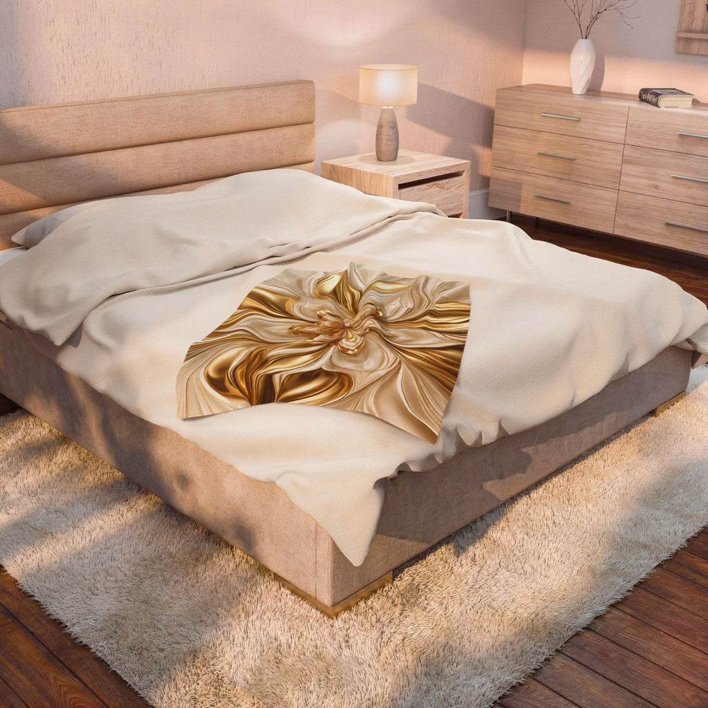 Golden Floral Velveteen Plush Blanket — Luxurious Soft Throw for Home, Gifts & Holidays