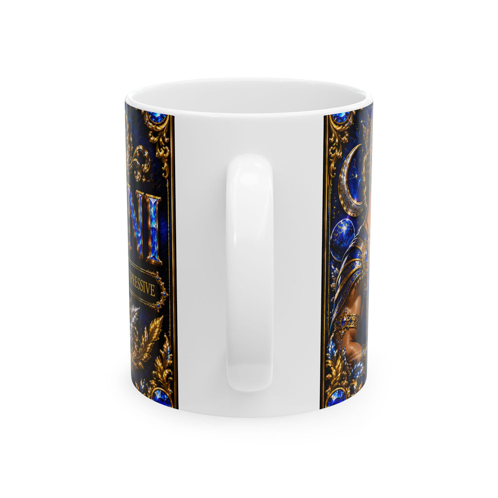 Zodiac Gemini Ceramic Mug — Mythic Blue Gold Astrology Coffee Cup (11oz & 15oz)