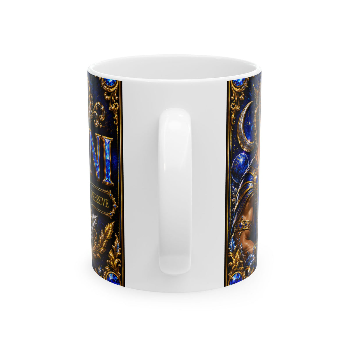 Zodiac Gemini Ceramic Mug — Mythic Blue Gold Astrology Coffee Cup (11oz & 15oz)