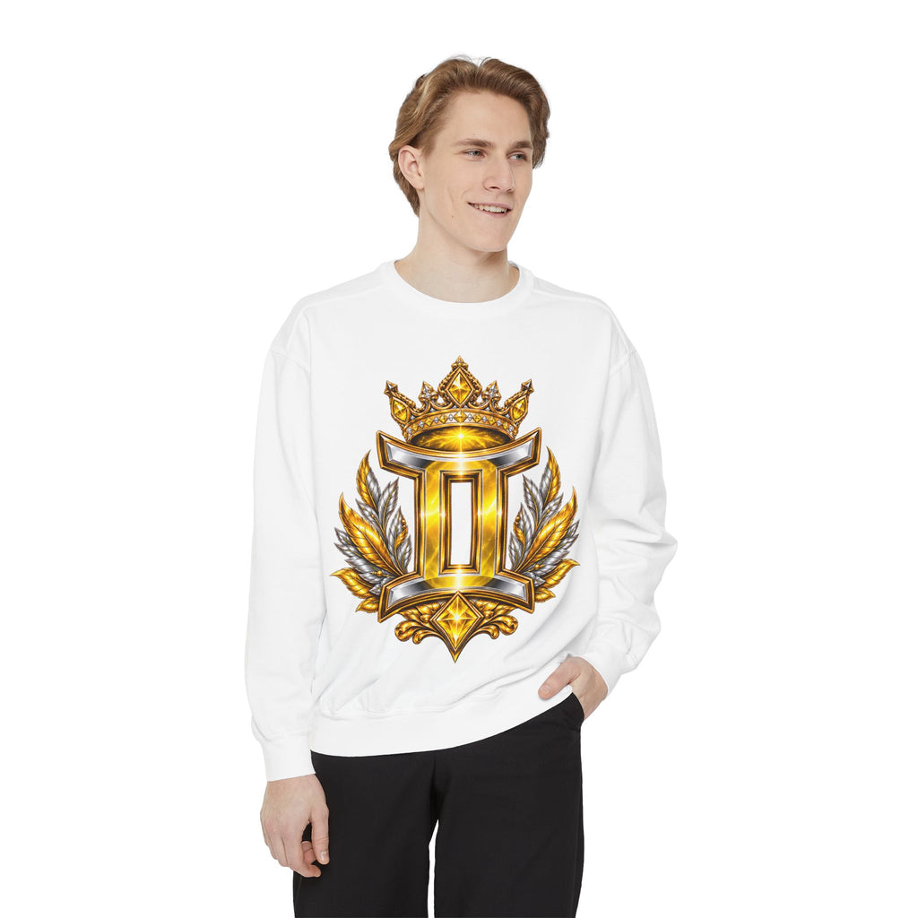 Gemini Zodiac Sweatshirt — Ornate Gold & Blue Gemini Crest