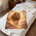 Lion of Light Velveteen Plush Blanket — Golden Majestic Lion Throw for Bedroom & Gifts