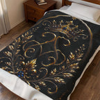 Regal Crown Velvet Plush Blanket — Gold Baroque Royal Throw