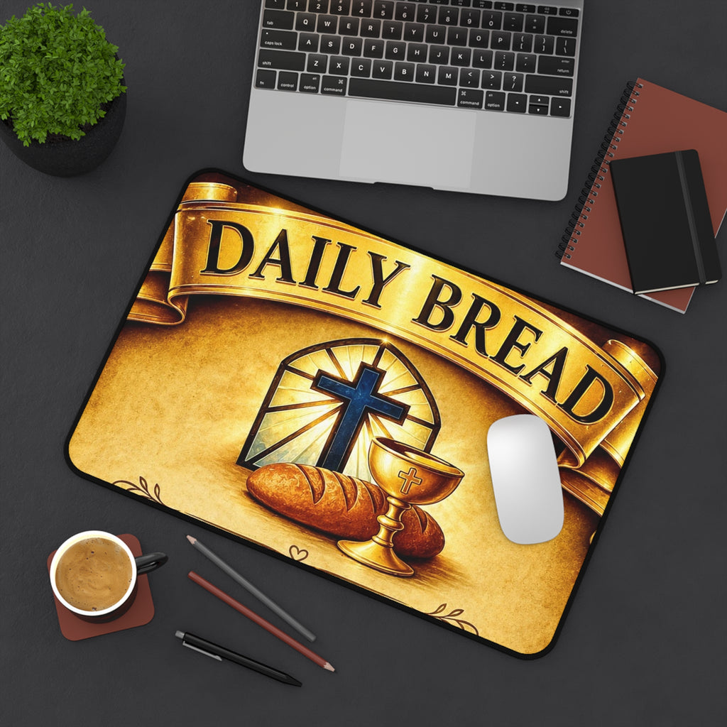 Daily Bread Christian Desk Mat — Communion Cross & Chalice Mouse Pad