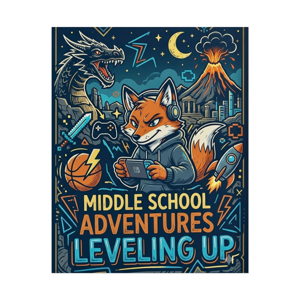 Middle School Adventures Leveling Up Poster — Gaming Fox Rolled Wall Art