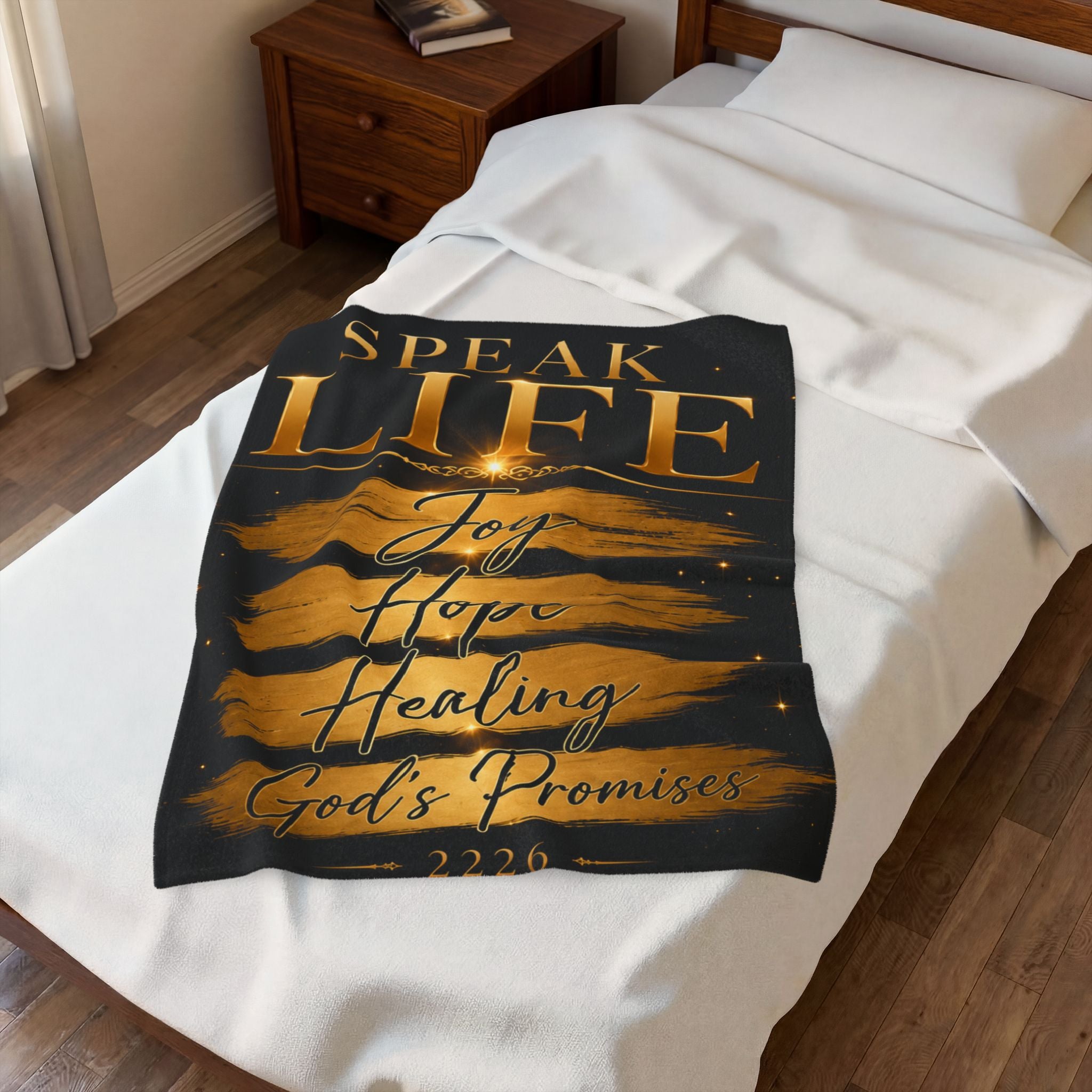 Velveteen Plush Blanket — "Speak Life: Joy Hope Healing, God's Promises" Inspirational Throw