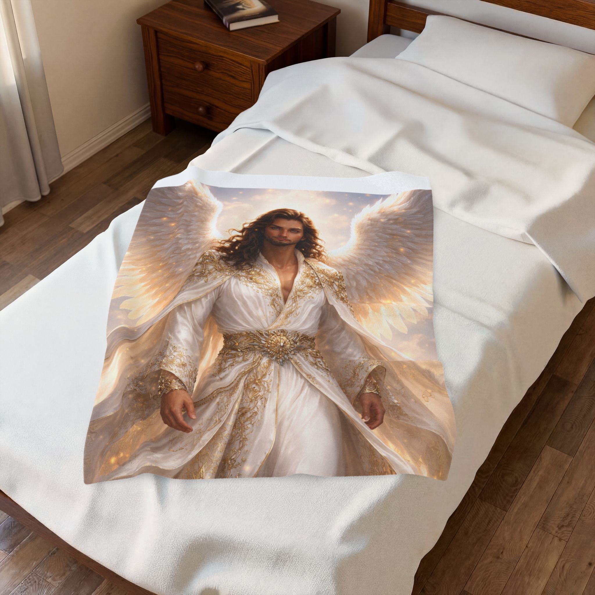 Angel Guardian Velveteen Plush Blanket — Ethereal Winged Protector Throw