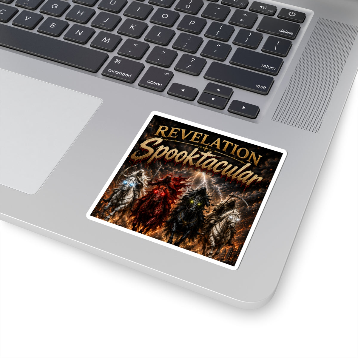Revelation Spooktacular Kiss-Cut Sticker — Halloween Horsemen Horror Design