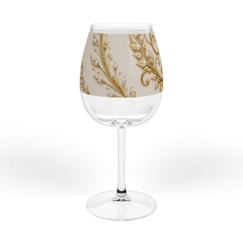 12 oz Gold Baroque Wine Glass – Elegant Pearl & Filigree Stemless Style