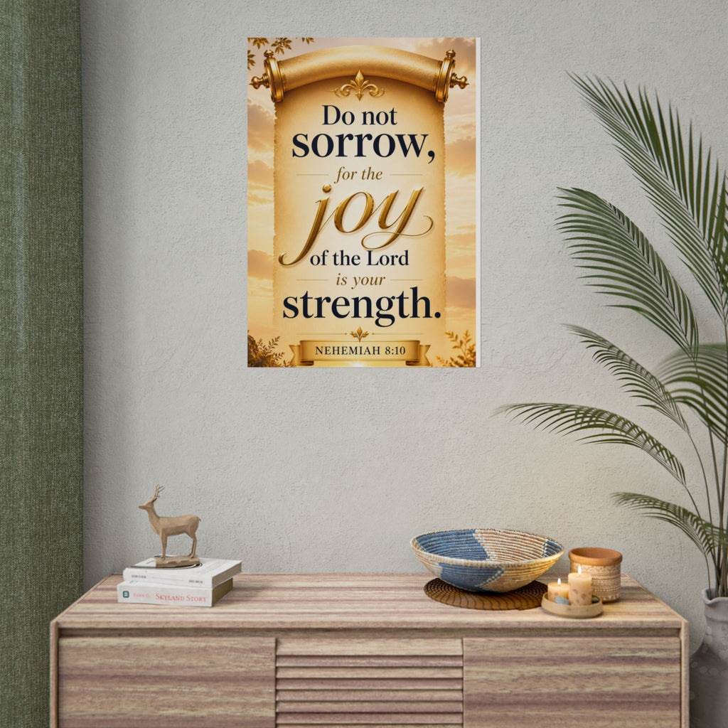 Religious Poster - "Do Not Sorrow, for the Joy of the Lord is Your Strength" (Nehemiah 8:10) rolled poster