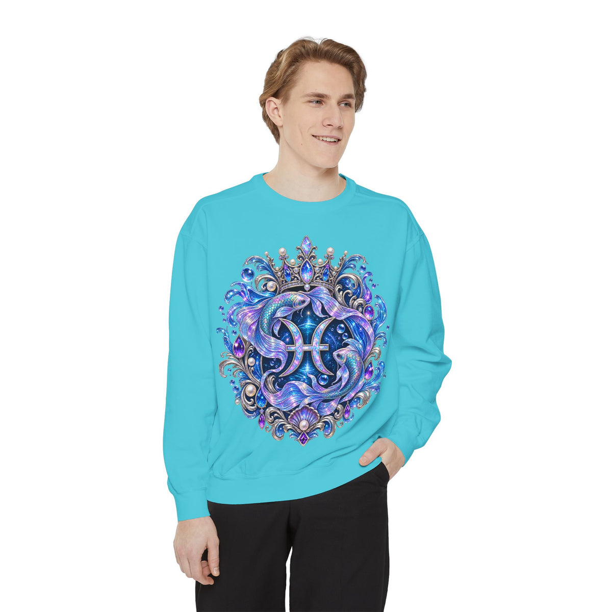 Pisces Zodiac Sweatshirt — Cosmic Blue Pisces Shark Astrological Crewneck