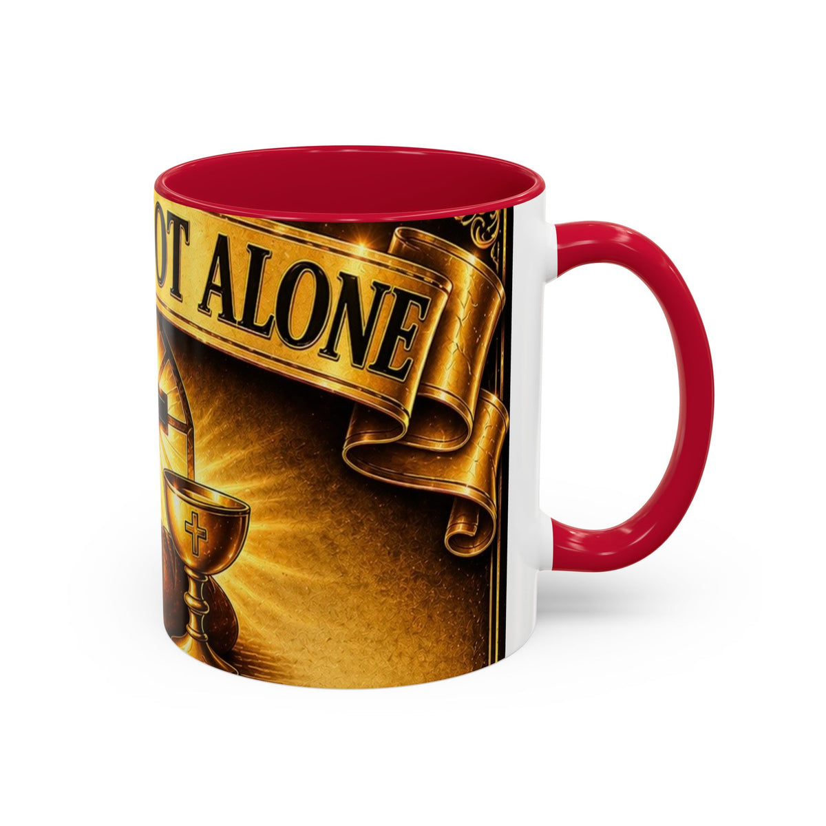 You Are Not Alone Christian Mug — Communion Cross & Bread Chalice Coffee Cup