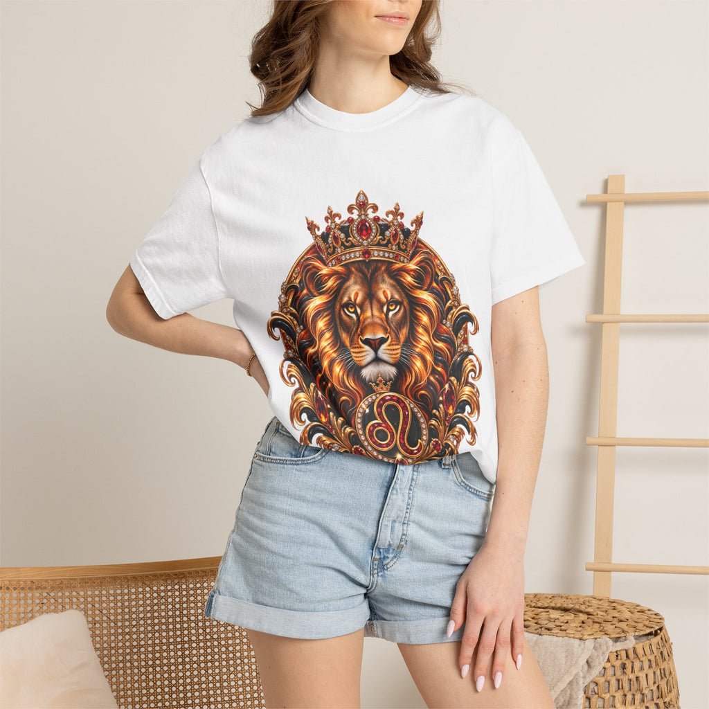 Leo Zodiac Lion T-Shirt — Regal Crowned Lion Astrology Tee