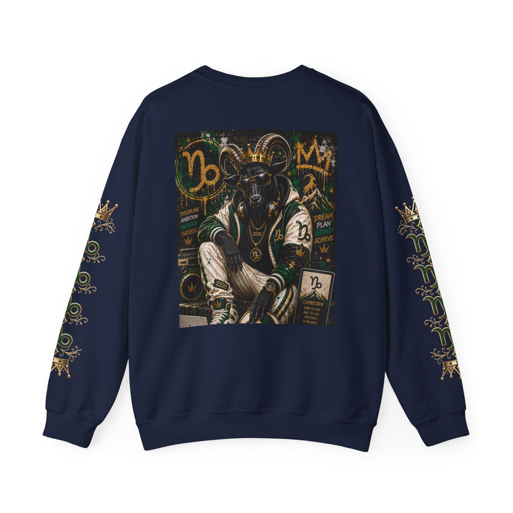 Capricorn Hip-Hop Crewneck Sweatshirt — Zodiac Goat Graphic Pullover