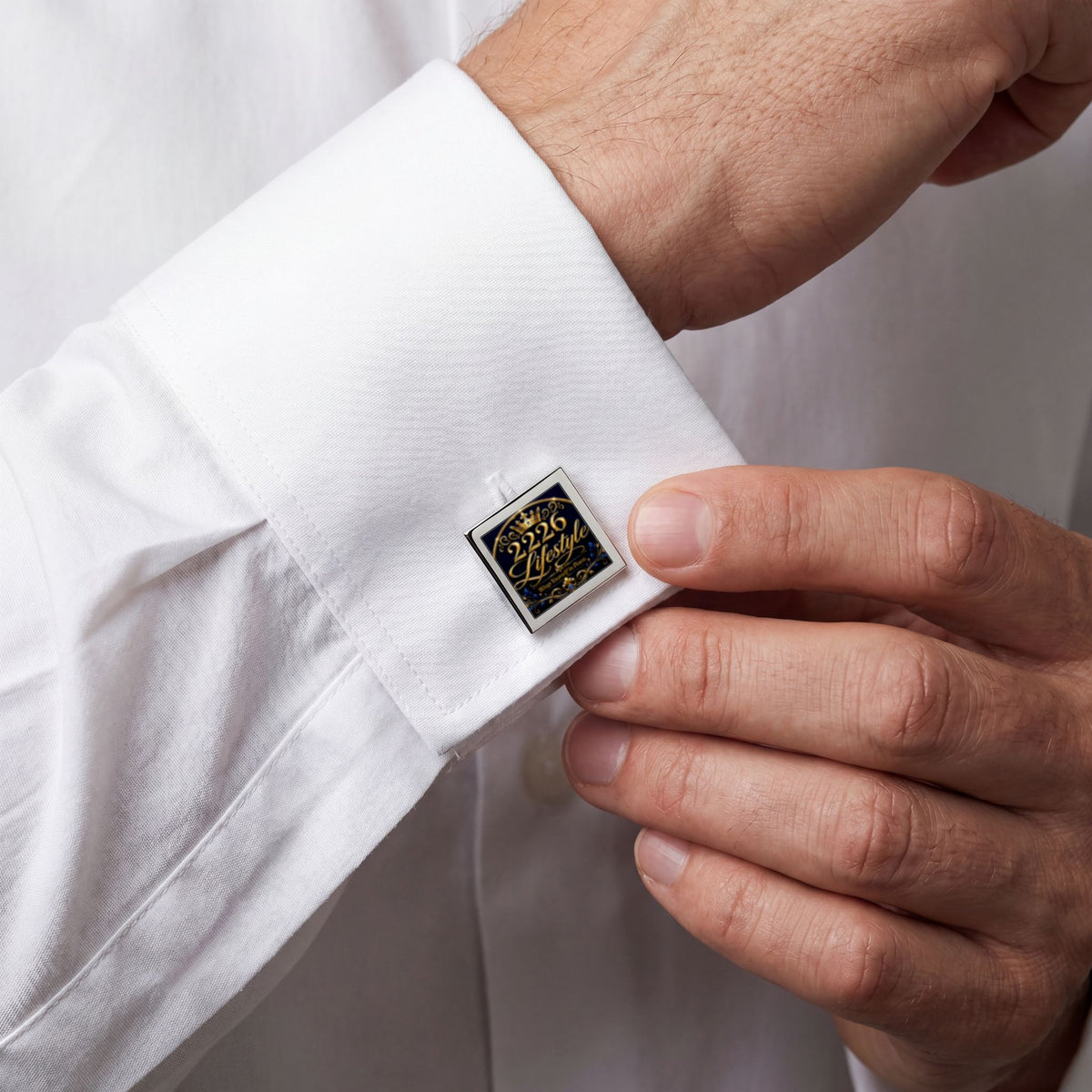 Gold Square Cufflinks with '2226 Lifestyle' Logo — Elegant Men's Formal Accessory