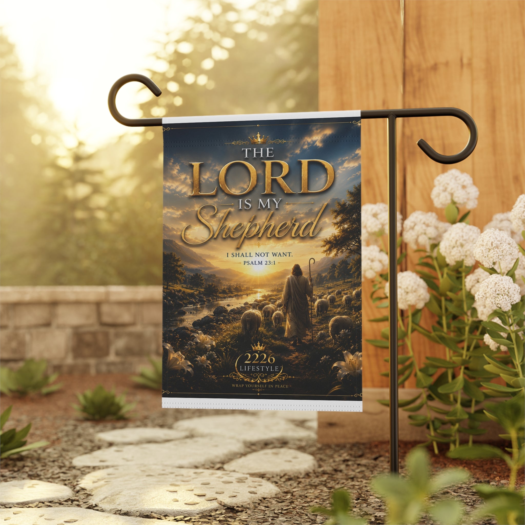 Garden Flag - "The Lord Is My Shepherd" Psalm 23:1 Religious Outdoor Banner
