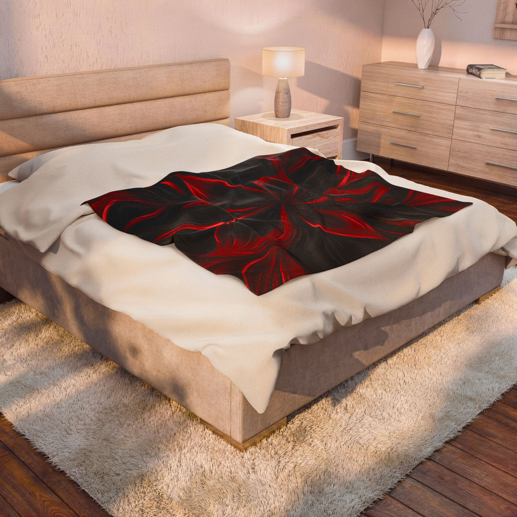 Velveteen Plush Blanket — Luxe Red & Black Floral Swirl Throw