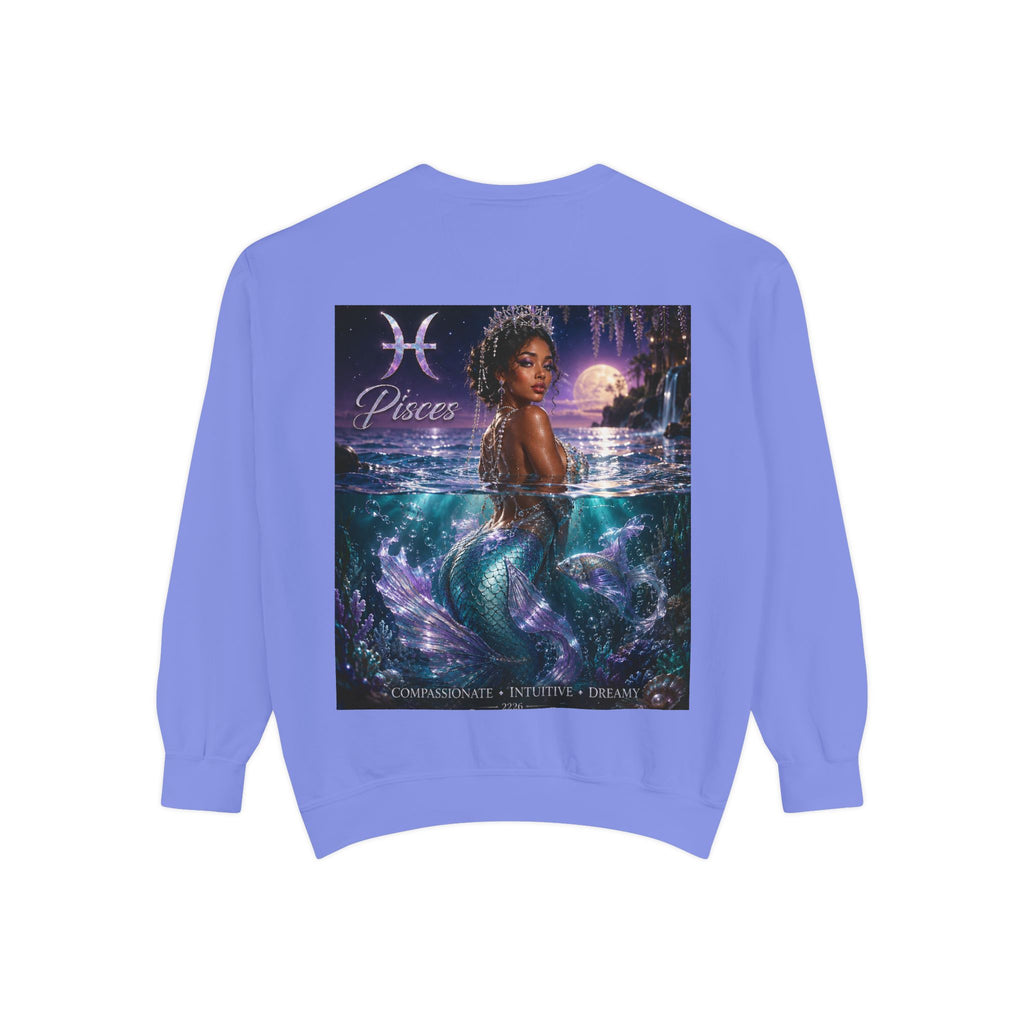 Pisces Mermaid Zodiac Sweatshirt — Pisces Symbol & 'Pisces' Artwork