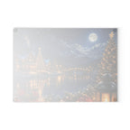 Christmas Lakeside Glass Cutting Board – Winter Village Moonlit Holiday Kitchen Decor