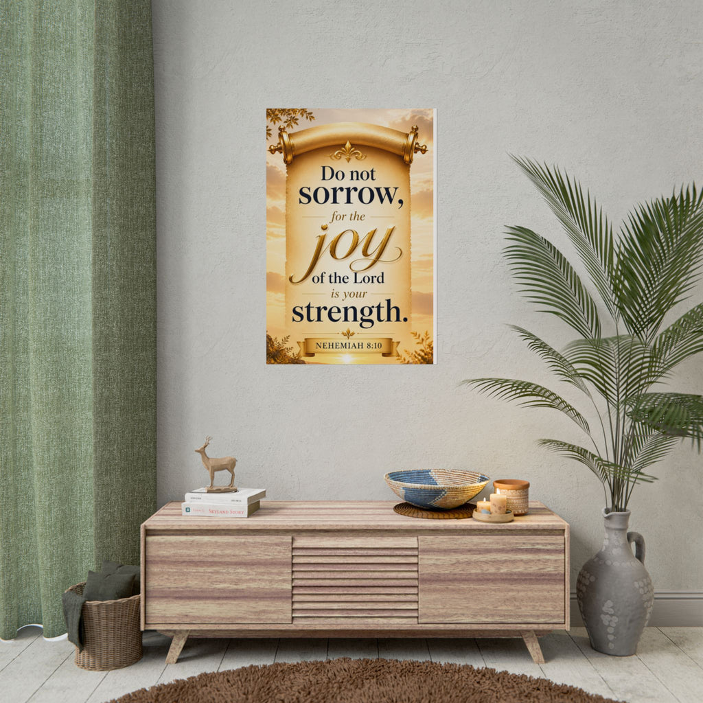 Religious Poster - "Do Not Sorrow, for the Joy of the Lord is Your Strength" (Nehemiah 8:10) rolled poster