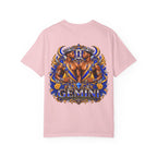 Gemini Zodiac T-Shirt — Bold Blue & Gold Twin Portrait Tee