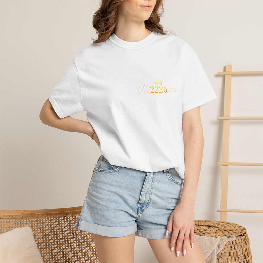 2226 Minimalist Chest Logo Tee — Subtle Gold Graphic T-Shirt