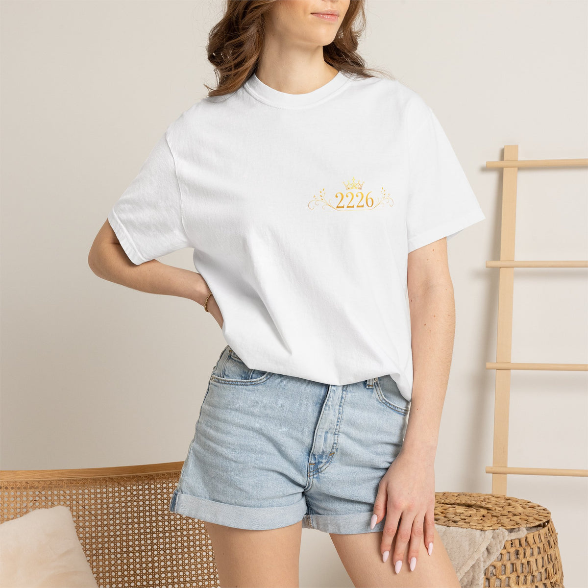 2226 Minimalist Chest Logo Tee — Subtle Gold Graphic T-Shirt