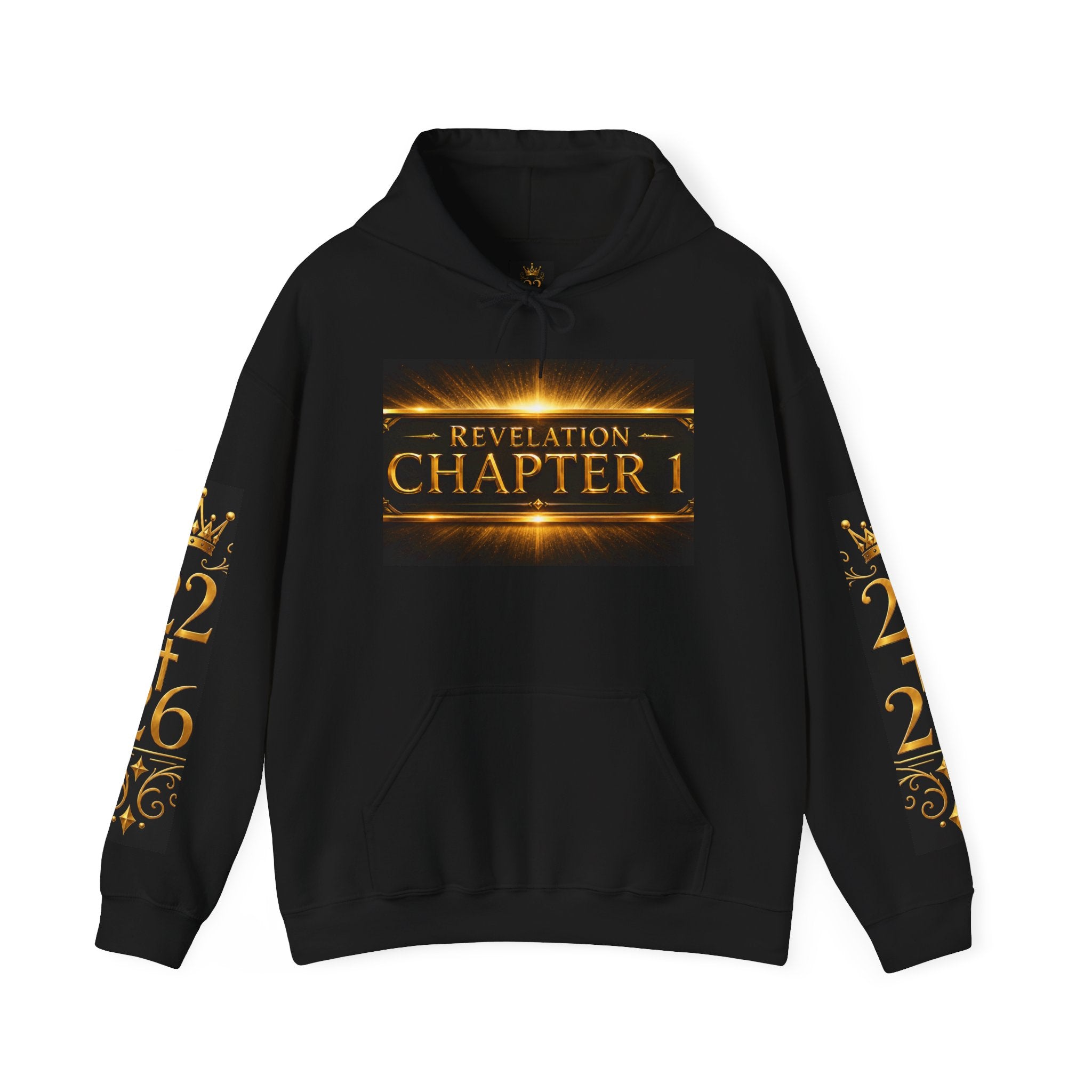 Revelation Chapter 1 Hoodie – Gold Biblical Angel Graphic Sweatshirt