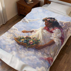 Angel in Clouds Velveteen Plush Blanket – Serene Floral Guardian Throw