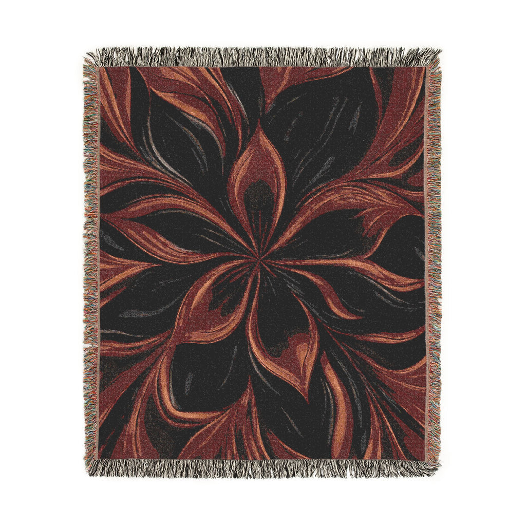 Woven Blanket — Abstract Floral Swirl Throw in Warm Rust & Teal