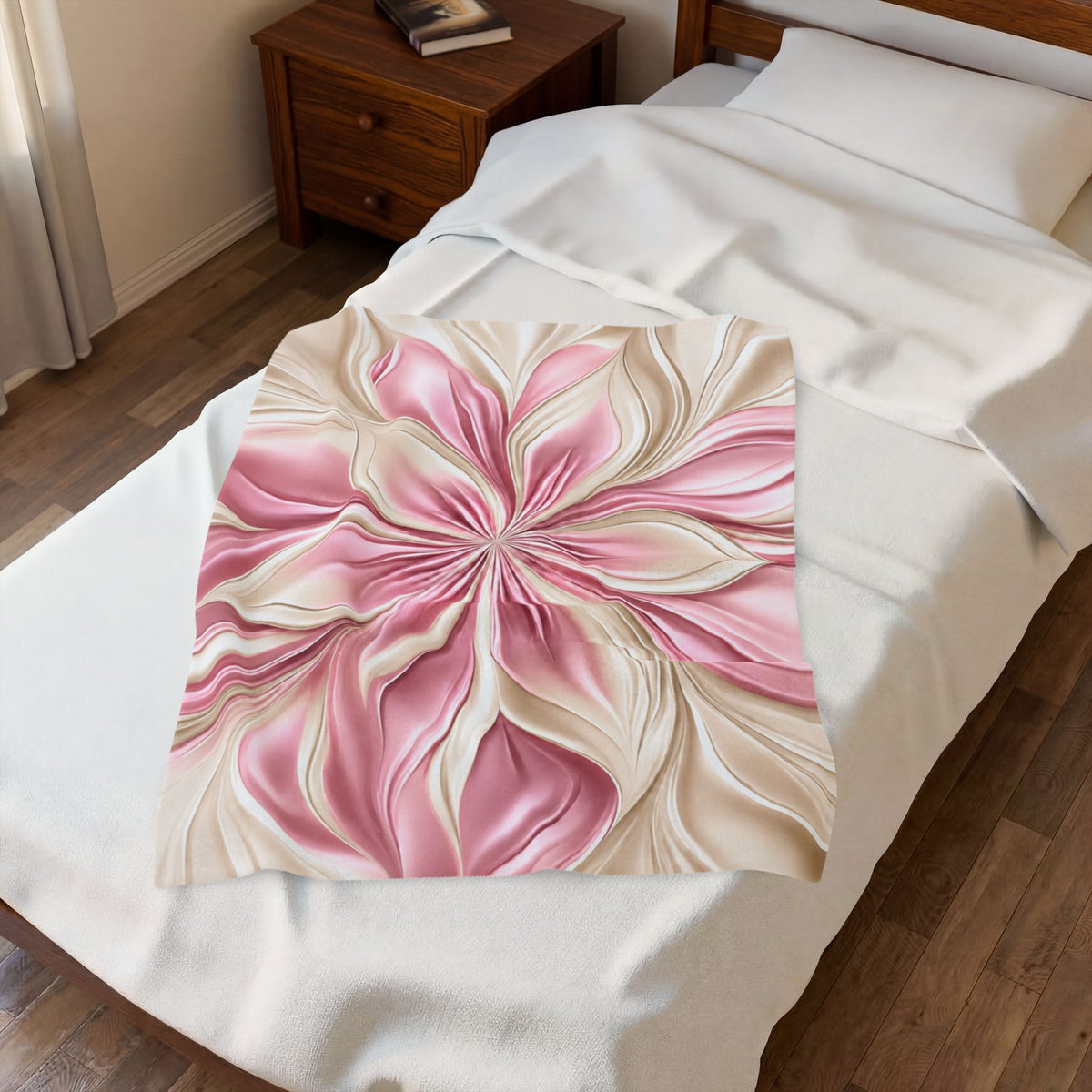Floral Velvet Plush Blanket - Pink Satin Bloom Throw