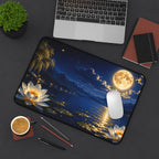 Moonlit Lotus Desk Mat — Serene Moonlight Lake Mouse Pad for Meditation & Home Office