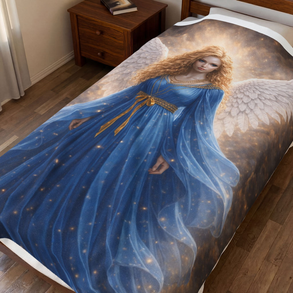 Angel Wings Velveteen Plush Blanket — Blue Guardian Angel Throw