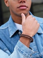 Double Brown Braided Leather Bracelet