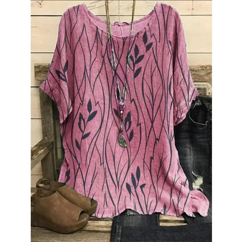 Women Plus Size 1XL-8XL Casual Loose Top Shirts Leaves Print Blouse T-shirt Ladies Fashion Vintage Blouse Half Sleeves T-shirt
