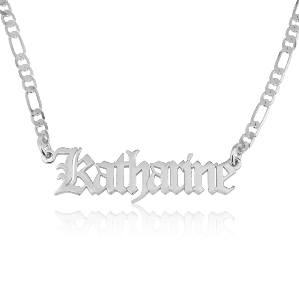 Beleco 14k Gold Plated or Sterling Silver 925 Custom Name Necklace - Personalized Name Plate Necklace for Men & Women with Elegant Figaro Chain, 15 Font Style | Customized & Personalized Necklaces