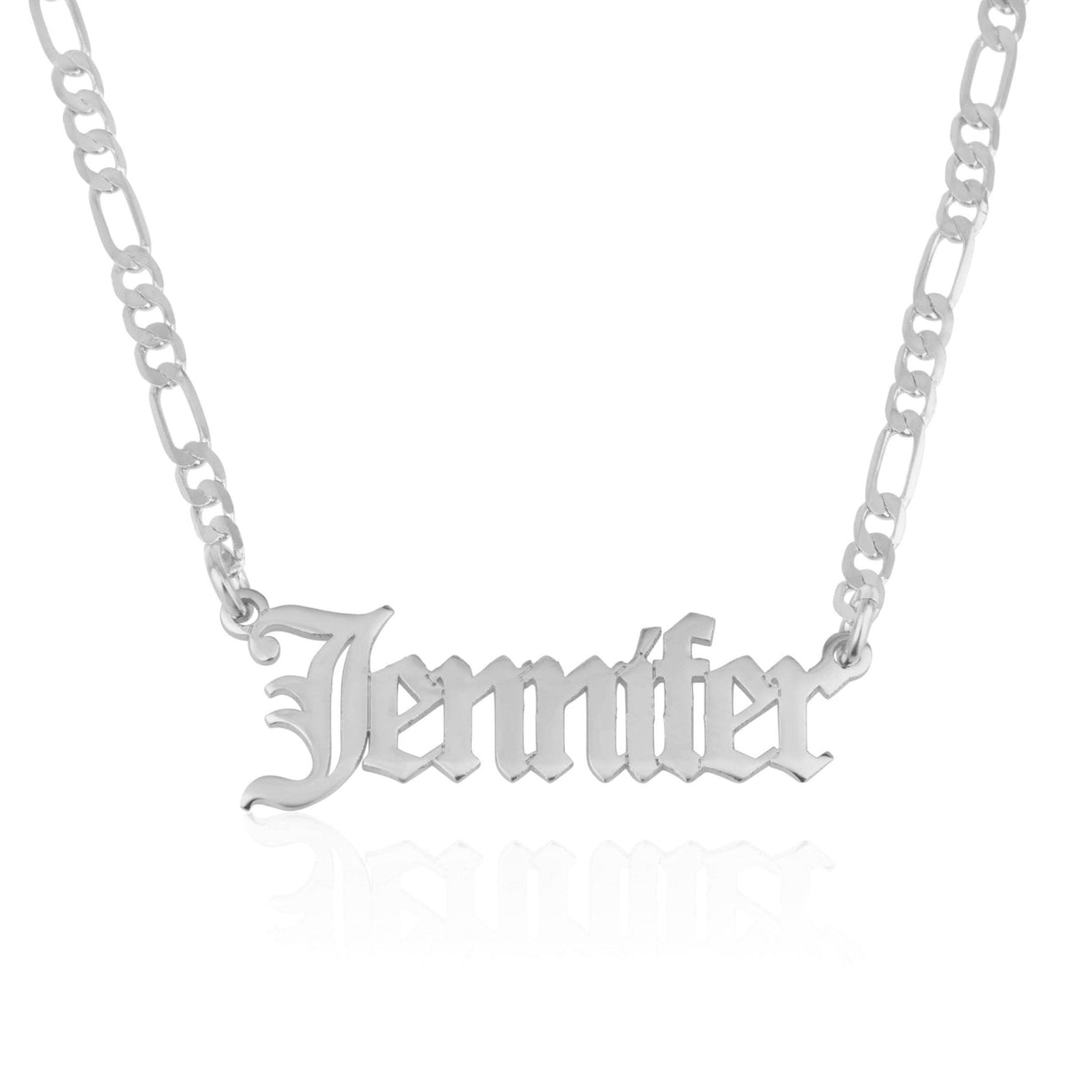 Beleco 14k Gold Plated or Sterling Silver 925 Custom Name Necklace - Personalized Name Plate Necklace for Men & Women with Elegant Figaro Chain, 15 Font Style | Customized & Personalized Necklaces