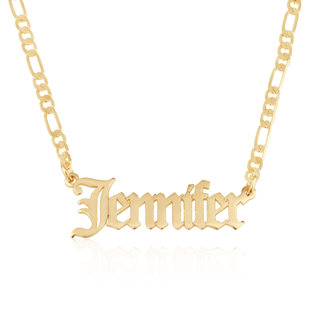 Customized Old English Name Necklace With Figaro Chain