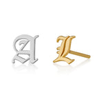 Old English Initial Stud Earrings