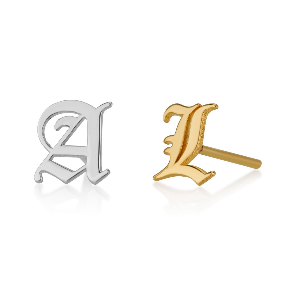 Old English Initial Stud Earrings